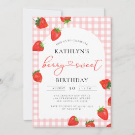 Berry Sweet Strawberry Rosa Girl Birthday Inbjudningar