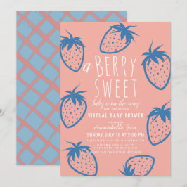 Berry Sweet Strawberry Rosa Virtuell Baby Shower Inbjudningar