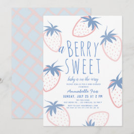 Berry Sweet Strawberry Rosa White Baby Shower Inbjudningar