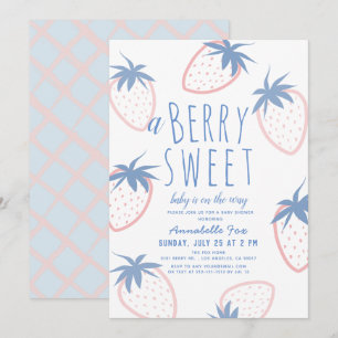 Berry Sweet Strawberry Rosa White Baby Shower Inbjudningar