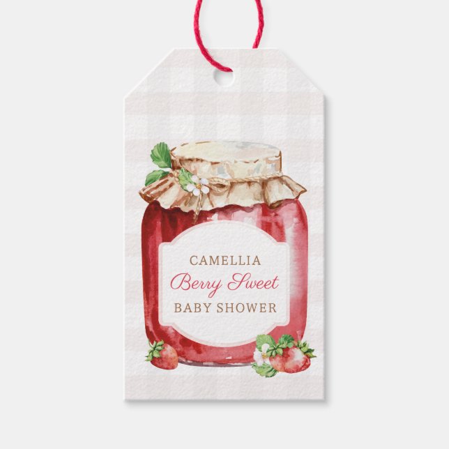Berry Sweet Strawberry Sylt Baby Shower Presentetikett (Framsidan)