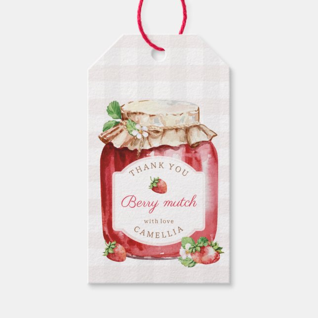 Berry Sweet Strawberry Sylt Baby Shower Tack Presentetikett (Framsidan)