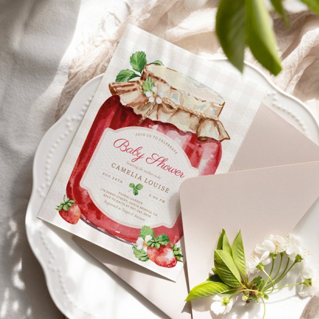 Berry Sweet Strawberry Sylt Rosa Baby Shower Inbjudningar (Skapare uppladdad)