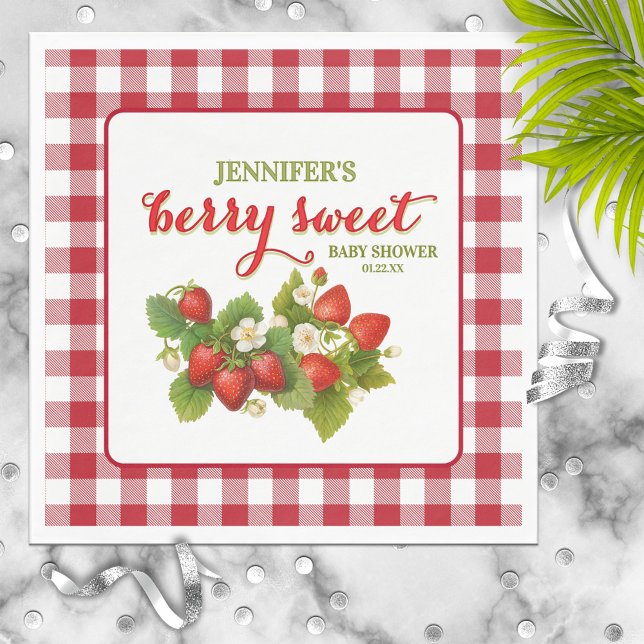 Berry Sweet Strawberry Theme Baby Shower Pappersservett (Skapare uppladdad)