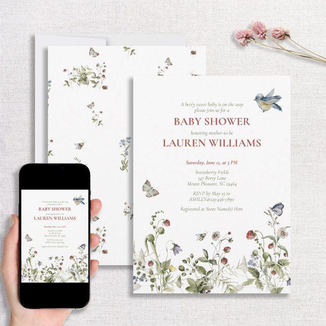 Berry Sweet Strawberry Watercolor Baby Shower Inbjudningar (Skapare uppladdad)