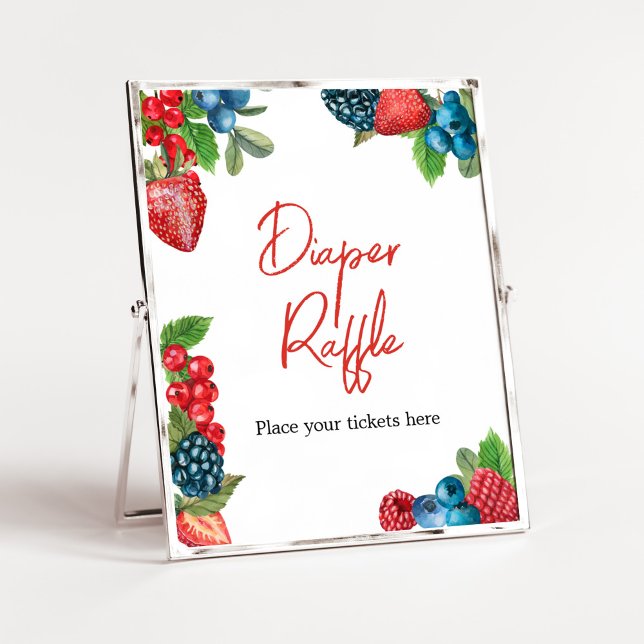 Berry Sweet Summer Baby Shower Raffle Poster (Red and Blue Berries Baby Shower Diaper Raffle Sign)