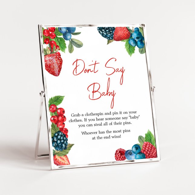 Berry Sweet Summer Baby Shower Säg inte Baby Poster (Red and Blue Berries Baby Shower Don't Say Baby Sign)