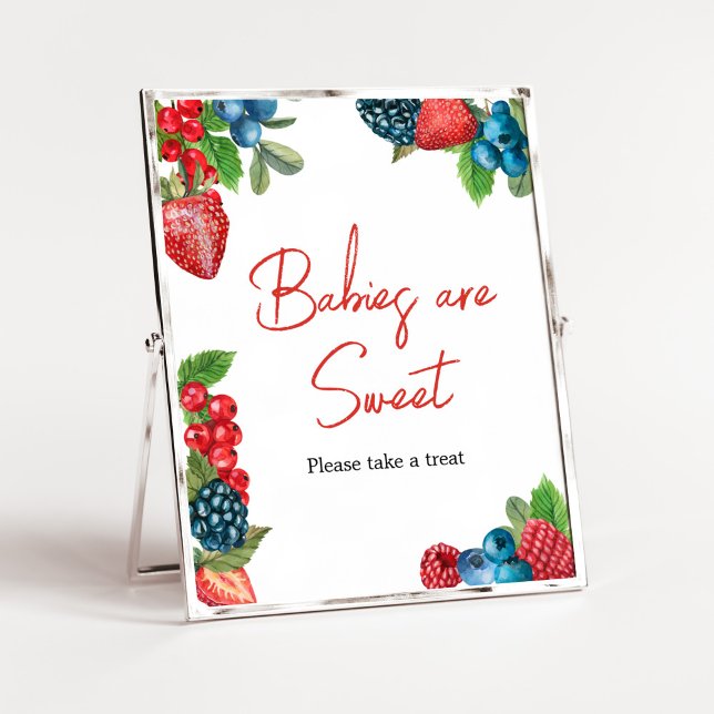 Berry Sweet Summer Baby Shower Spädbarn är Sweet Poster (Red and Blue Berries Baby Shower Babies are Sweet Sign)