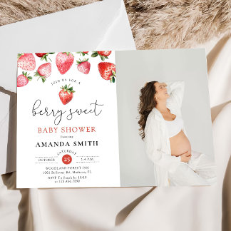 Berry Sweet Summer Strawberry Baby Photo Inbjudningar