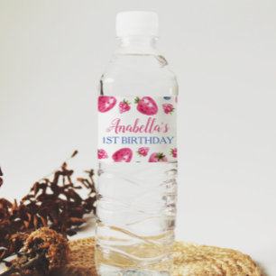Berry Sweet Vattenflaska Label Strawberry Birthday Vattenflaskor Etikett