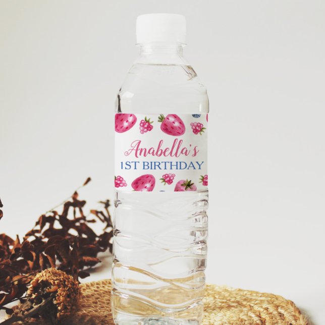 Berry Sweet Vattenflaska Label Strawberry Birthday Vattenflaskor Etikett (Skapare uppladdad)