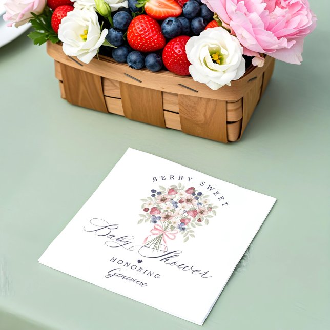 Berry Sweet Vild Berry Blommigt Bouquet Baby Showe Pappersservett (Berry Sweet Wild Berry Floral Bouquet Baby Shower Napkins)