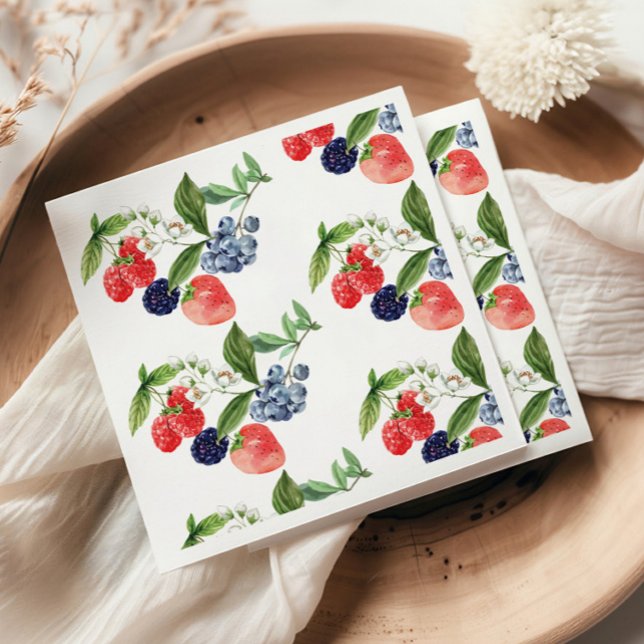 Berry Sweet Watercolor Red Blue Shower Pappersservett (Skapare uppladdad)