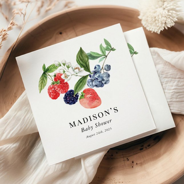Berry Sweet Watercolor Red Blue Shower Pappersservett (Skapare uppladdad)