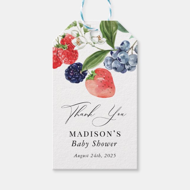 Berry Sweet Watercolor Red Blue Shower Presentetikett (Framsidan)