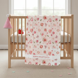 Berry Sweet Watercolor Strawbär Hearts Fleecefilt