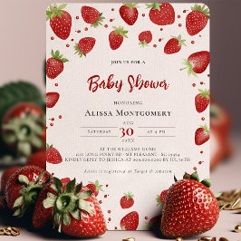 Berry Sweet Watercolor Strawberry Baby Shower Inbjudningar