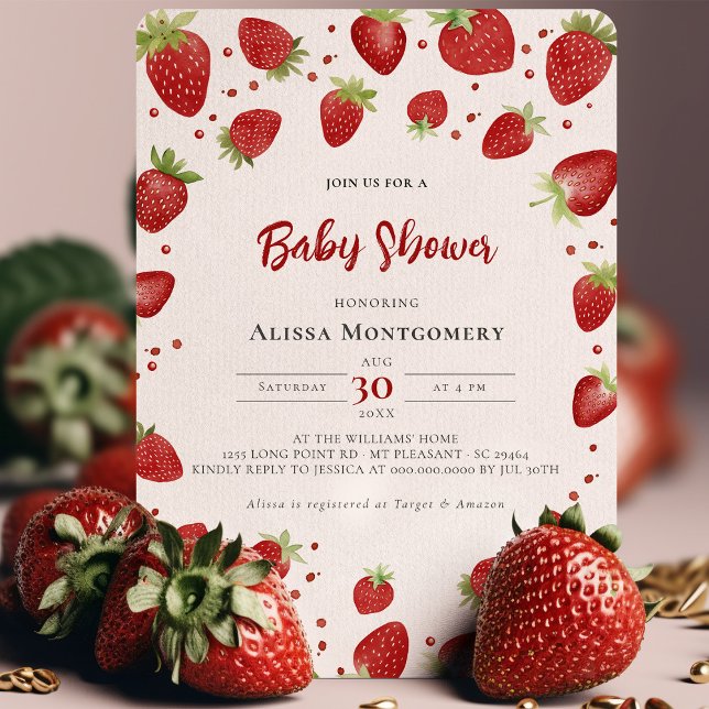 Berry Sweet Watercolor Strawberry Baby Shower Inbjudningar (Skapare uppladdad)