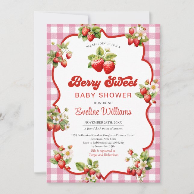 Berry Sweet Watercolor Strawberry Baby Shower Inbjudningar (Framsida)
