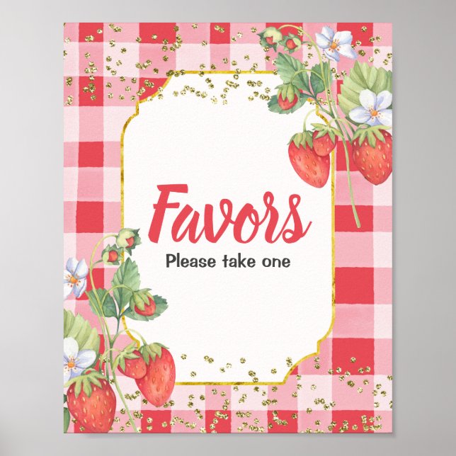 Berry Sweet Watercolor Strawberry Favor Sign Poster (Framsidan)