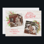 Berry Twig Blue Wood Photo Collage God jul Julkort<br><div class="desc">Fira den här julhelgen med vår Chic Holly Berries God jul 2 Photo Helgdag Card. Perfekt för att dela med dig av dina favoritstunder till nära och kära, det här eleganten kombinerar traditionell charm med modern sofistikering. Med vibrerande hakbär och typografi av snyggten får du ett snyggt drag i ditt...</div>