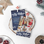 Berry Twig Blue Wood Photo Collage Merry Christmas Julkort<br><div class="desc">Double sided Christmas photo card with a photo collage of four photos - one larger and three smaller in square white frames - against blue wood grain. Merry Christmas is written in a bold script and surrounded with berry twigs. On the back, add a Christmas greeting along with your names....</div>
