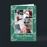 Berry Twigs - Photo Collage God jul Kort<br><div class="desc">Julhälsningskort med en grönt fotokollage på omslaget,  där du kan lägga till fem av dina egna foton. Berry twigs i vitt täcker hälsningskortet. Lägg till din familj namn och året!</div>