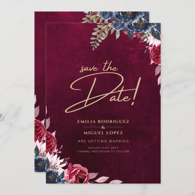 Berry Vin Blommigt Bröllop Inbjudningar (Fram/baksida)