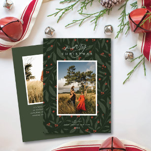 Berryful botaniskt julfotoport Mönster Julkort