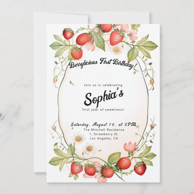 Berrylicious First Birthday! Första årsdagen Party Inbjudningar (Framsida)