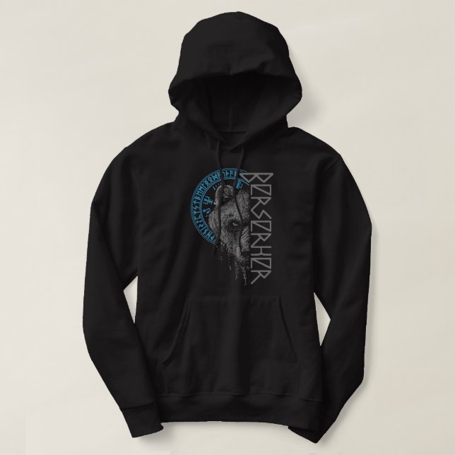 Berserk Bear Warrior Odin Runes Norse Compass Viki Hoodie (Design framsida)