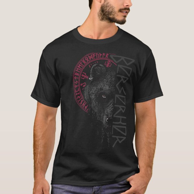 Berserk Bear Warrior Odin Runes Norse Compass Viki T Shirt (Framsida)