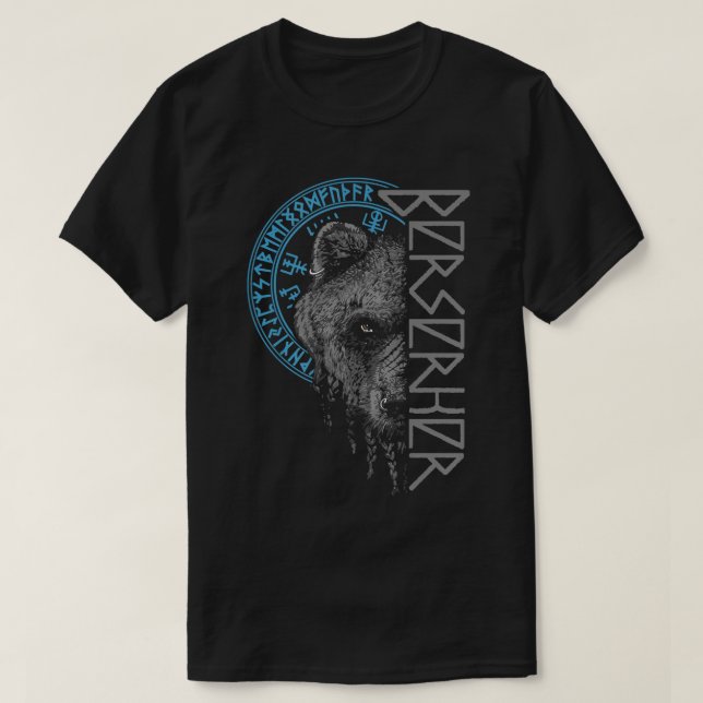 Berserk Bear Warrior Odin Runes Norse Compass Viki T Shirt (Design framsida)