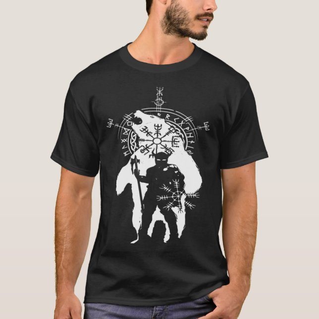 Berserk Bear Warrior Odin Runes Norse Compass Viki T Shirt (Framsida)