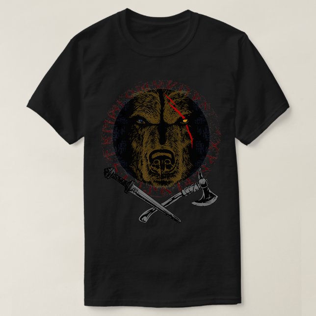 Berserker Odin Grizzly Bear Viking T Shirt (Design framsida)