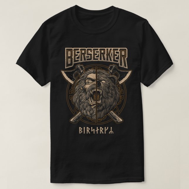 Berserker Viking Norrsk Pagan Björn Krigare T Shirt (Design framsida)