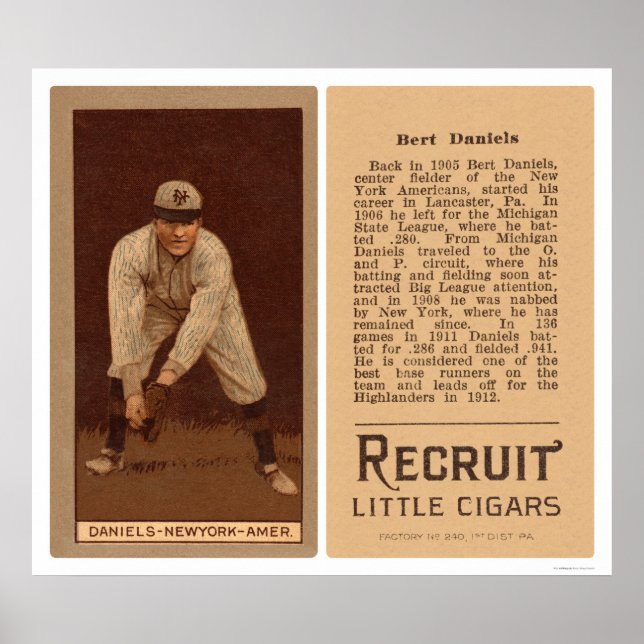 Bert Daniels Yankees Baseball 1912 Poster (Framsidan)