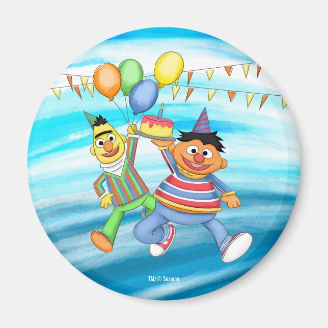 Bert och Ernie Birthday Balloons Magnet (Framsidan)