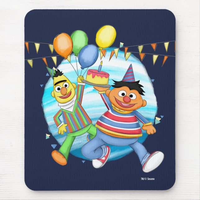 Bert och Ernie Birthday Balloons Musmatta (Framsidan)