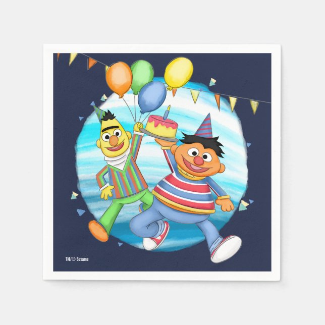 Bert och Ernie Birthday Balloons Pappersservett (Framsidan)