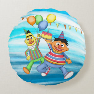 Bert och Ernie Birthday Balloons Rund Kudde