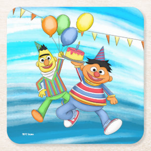 Bert och Ernie Birthday Balloons Underlägg Papper Kvadrat