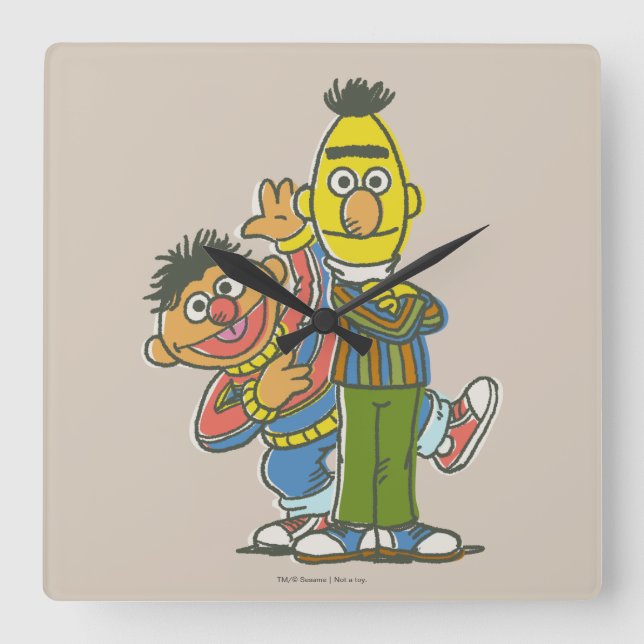 Bert och Ernie Classic Stil Fyrkantig Klocka (Framsida)