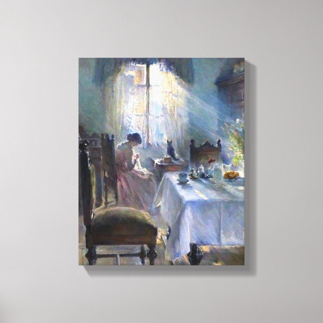 Bertha Wegmann - Kvinna som syr i en interiör Canvastryck (Framsida)