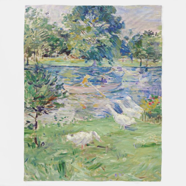 Berthe Morisot - Flickan i en Boat med Geese Fleecefilt (Framsidan)