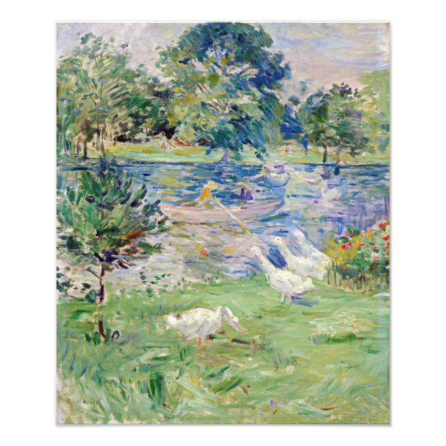 Berthe Morisot - Flickan i en Boat med Geese Fototryck (Framsidan)