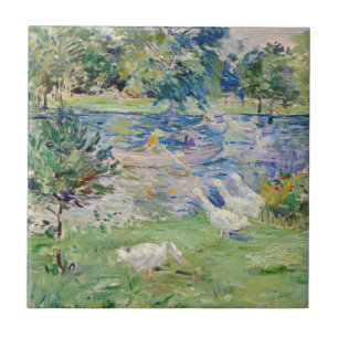 Berthe Morisot - Flickan i en Boat med Geese Kakelplatta