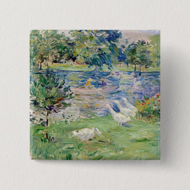 Berthe Morisot - Flickan i en Boat med Geese Knapp (Framsida)