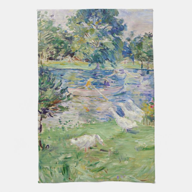 Berthe Morisot - Flickan i en Boat med Geese Kökshandduk (Vertikal)