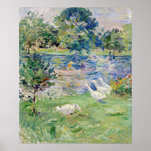 Berthe Morisot - Flickan i en Boat med Geese Poster